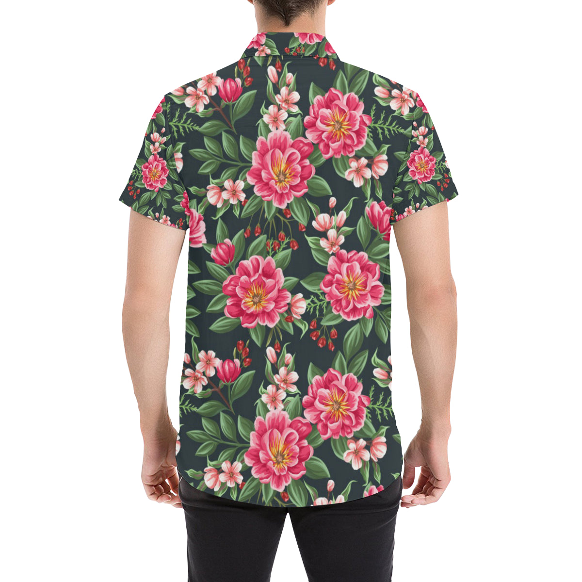 Summer Floral Pattern Print Design SF06 Men's Short Sleeve Button Up Shirt