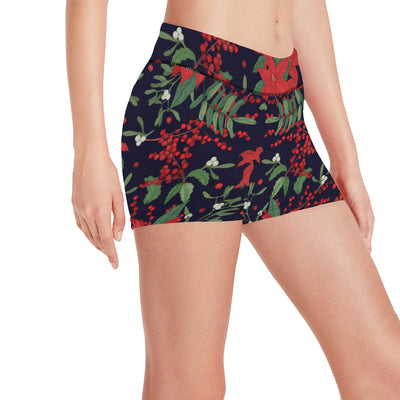 Poinsettia Pattern Print Design POT02 Yoga Shorts