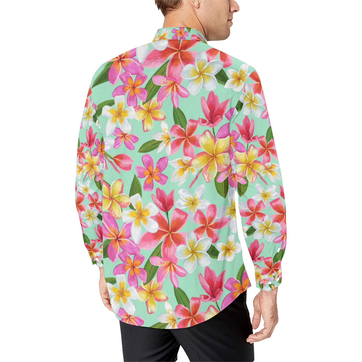 Plumeria Pattern Print Design PM014 Men's Long Sleeve Shirt