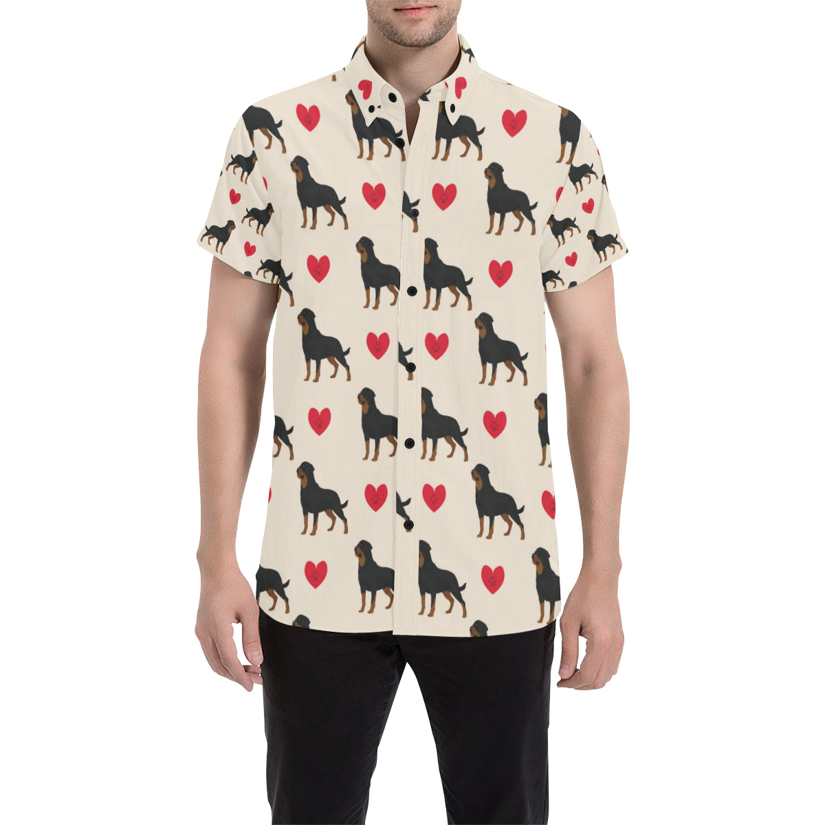 Rottweiler Pattern Print Design A02 Men's Short Sleeve Button Up Shirt