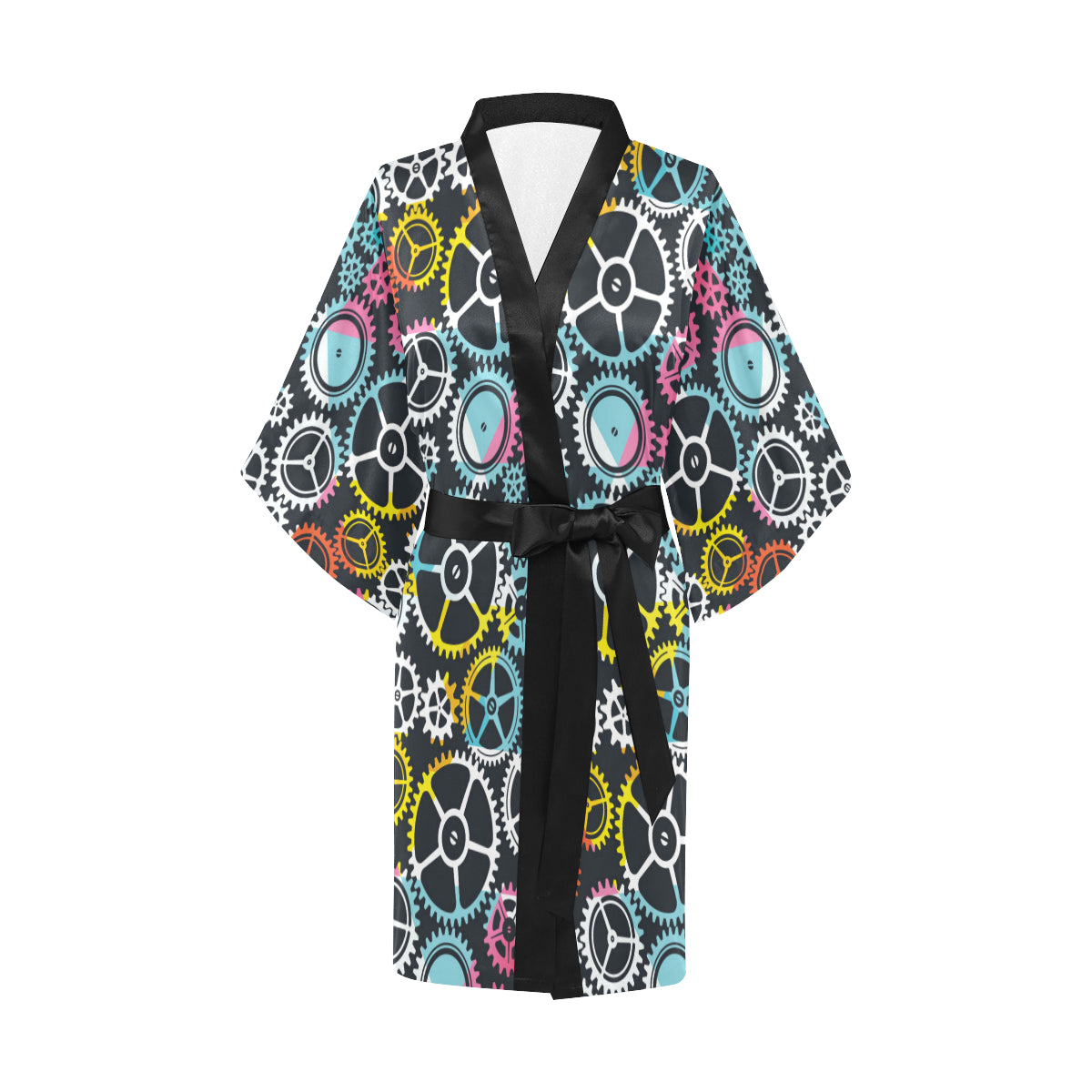 Mechanic Pattern Print Design 02 Women's Short Kimono