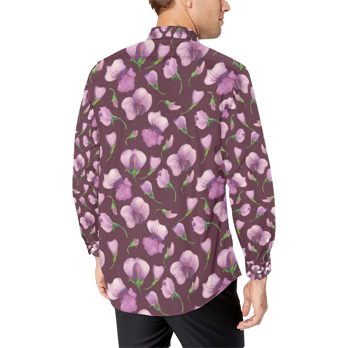 Peony Pattern Print Design PE010 Men's Long Sleeve Shirt
