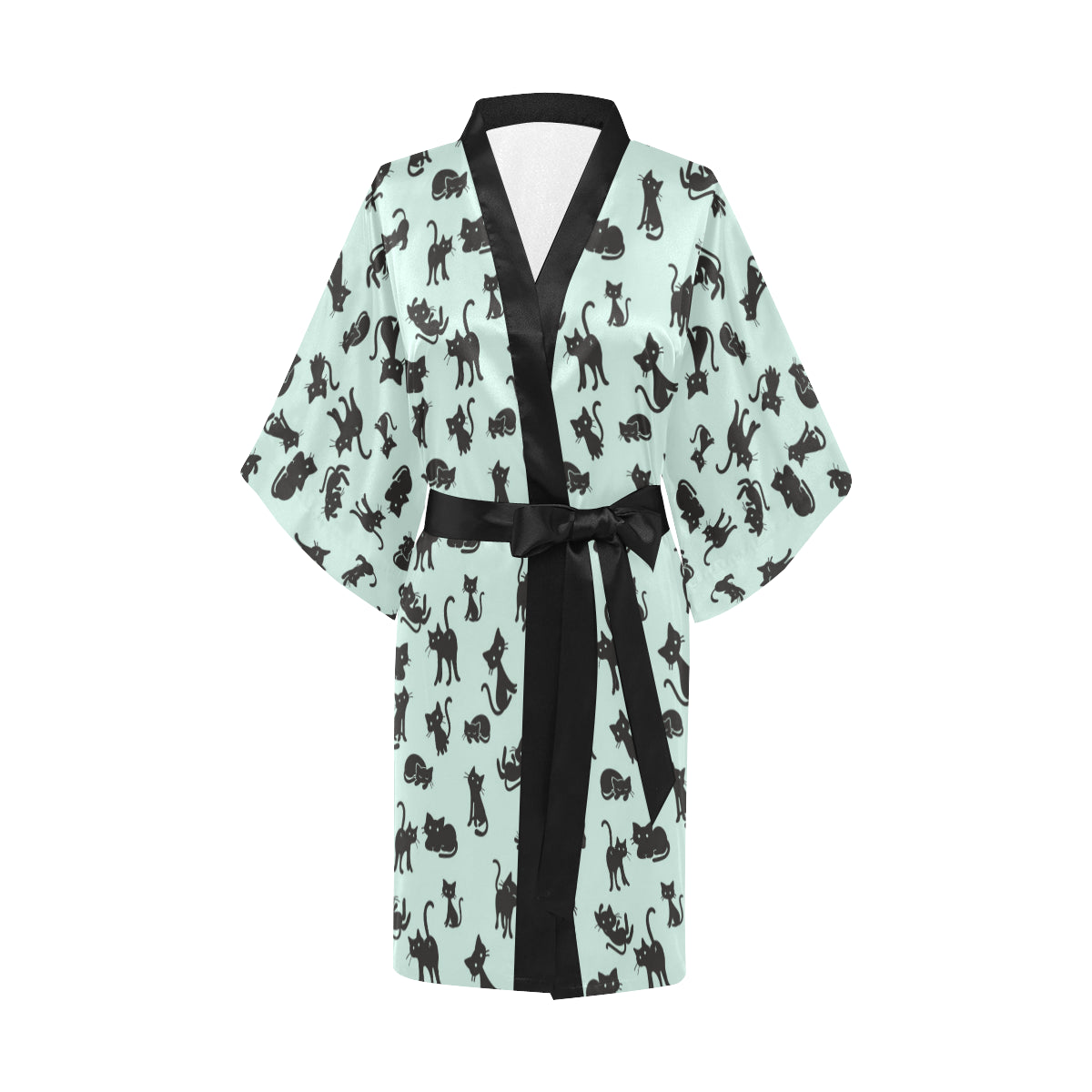 Black Cat Pattern Print Design 04 Women's Short Kimono
