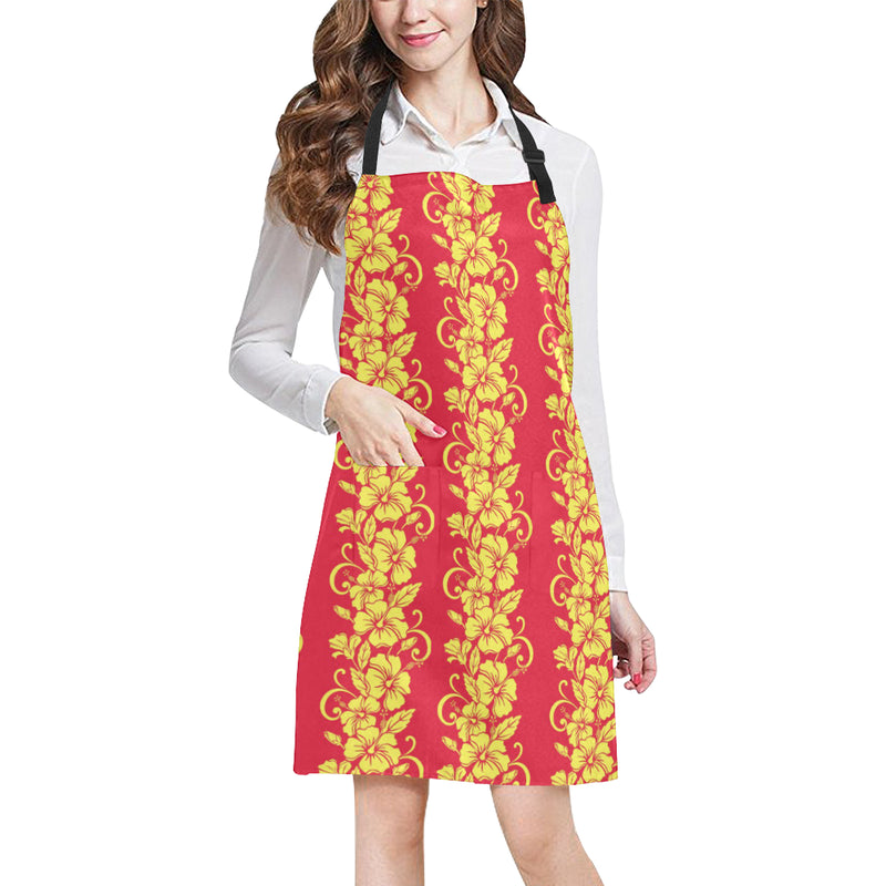 Orange Hibiscus Pattern Print Design HB018 Apron with Pocket