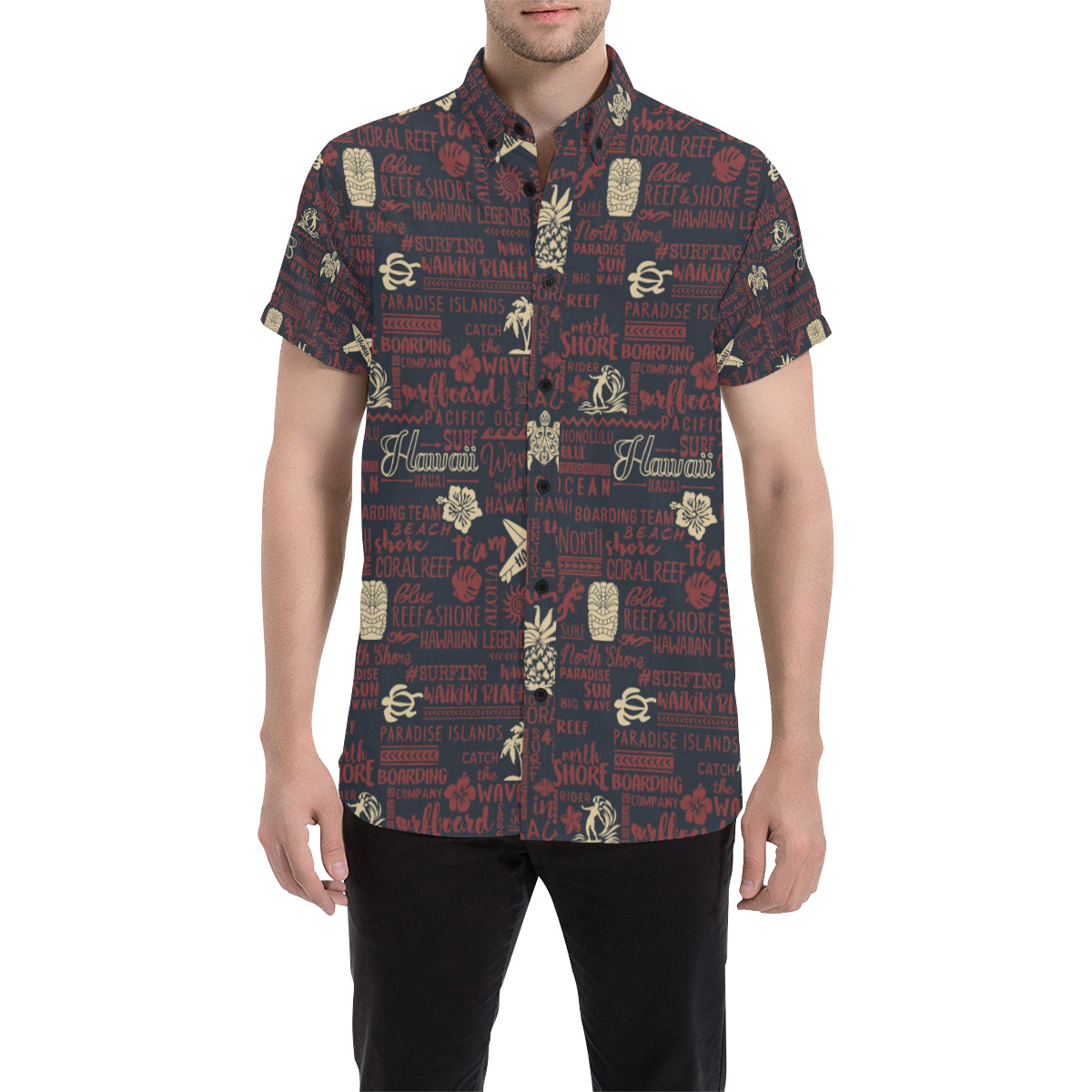 Hawaiian Themed Pattern Print Design H017 Men's Short Sleeve Button Up Shirt