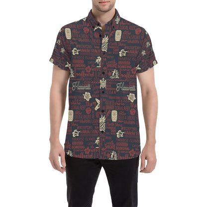Hawaiian Themed Pattern Print Design H017 Men's Short Sleeve Button Up Shirt