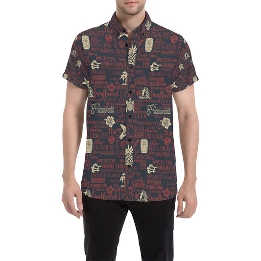 Hawaiian Themed Pattern Print Design H017 Men's Short Sleeve Button Up Shirt