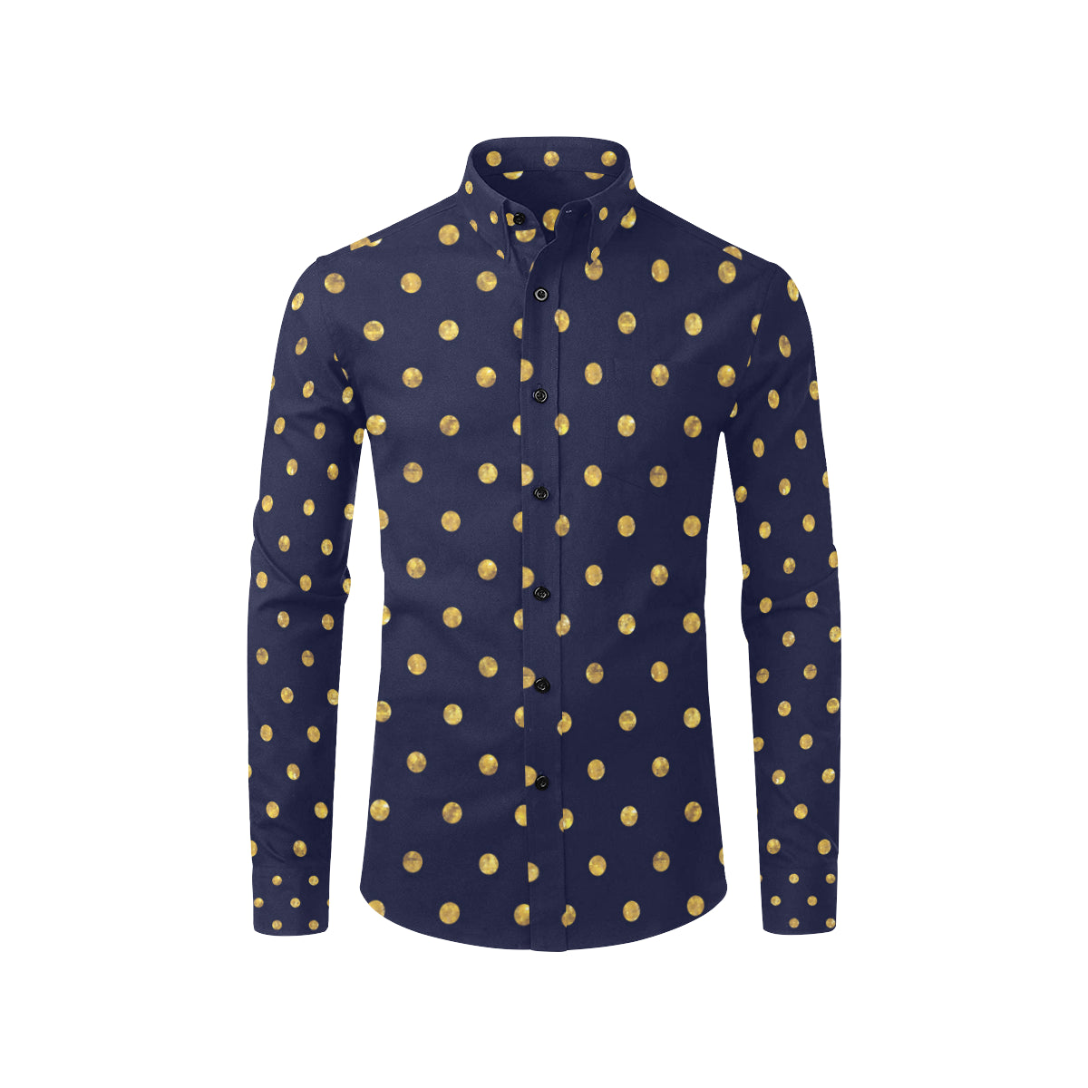 Polka Dot Gold Blue Pattern Print Design 02 Men's Long Sleeve Shirt