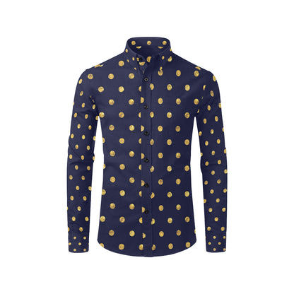 Polka Dot Gold Blue Pattern Print Design 02 Men's Long Sleeve Shirt