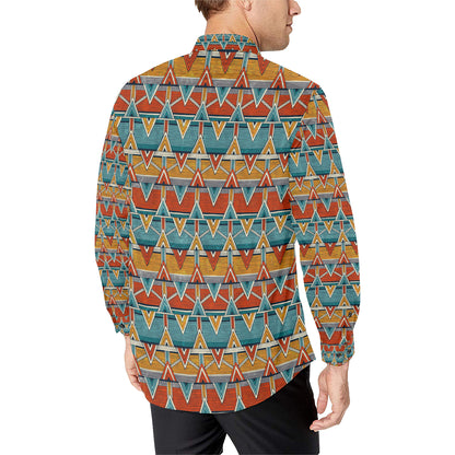 Kente Print African Design Themed Men's Long Sleeve Shirt