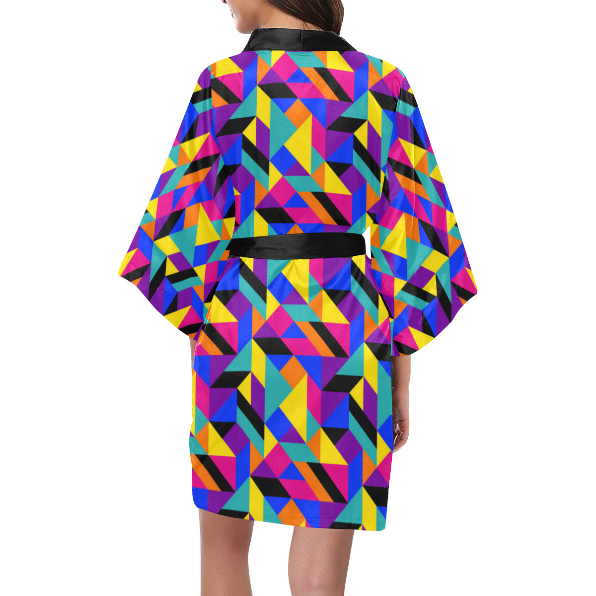 90s Colorful Pattern Print Design 1 Women's Short Kimono