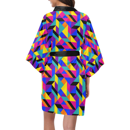 90s Colorful Pattern Print Design 1 Women's Short Kimono