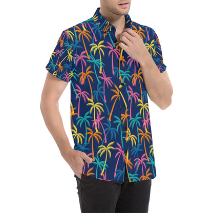 Palm Tree Pattern Print Design PT013 Men's Short Sleeve Button Up Shirt