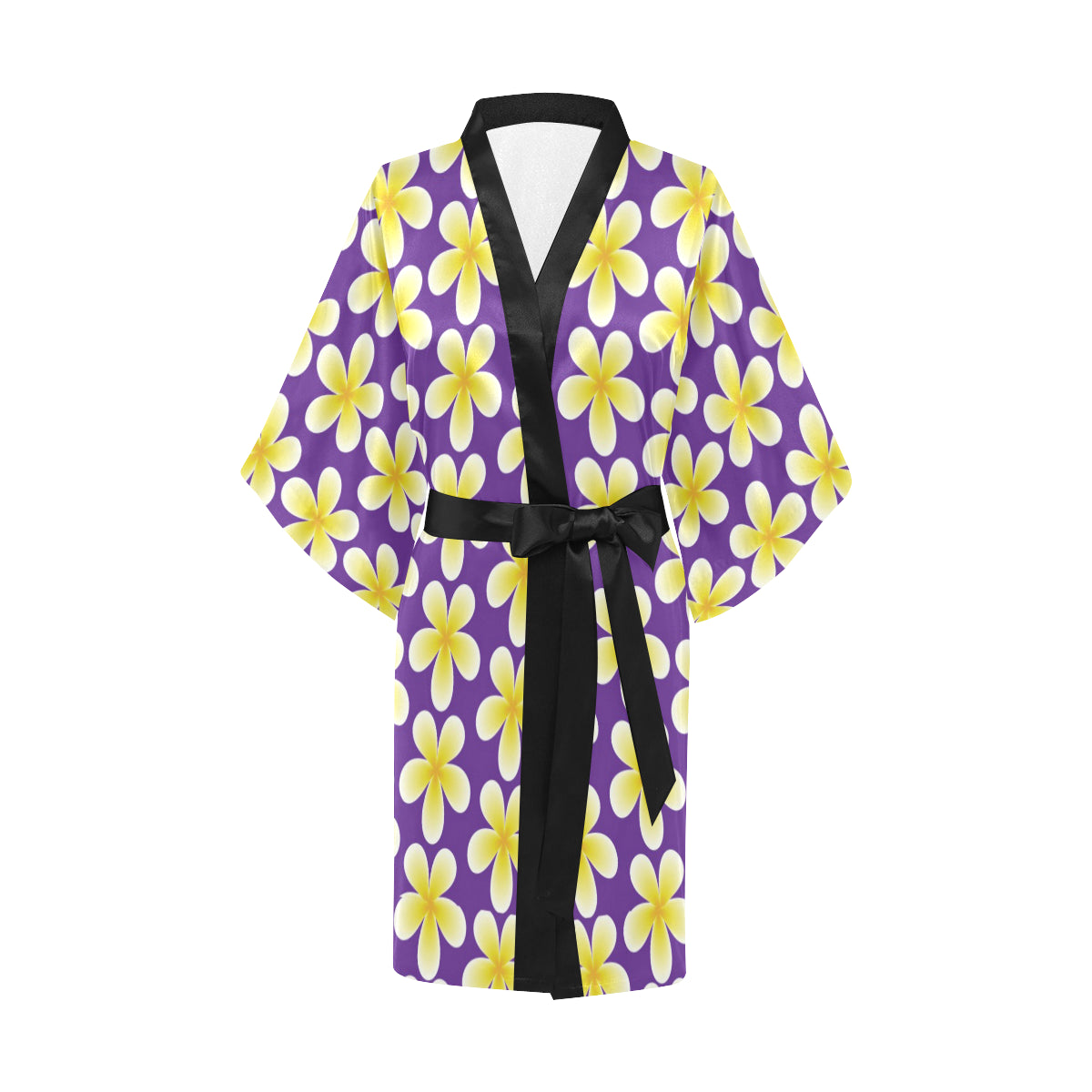 Yellow Plumeria Pattern Print Design PM05 Women Kimono Robe