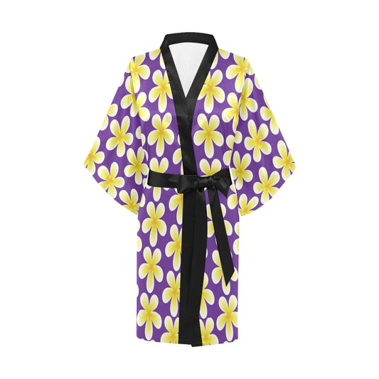 Yellow Plumeria Pattern Print Design PM05 Women Kimono Robe
