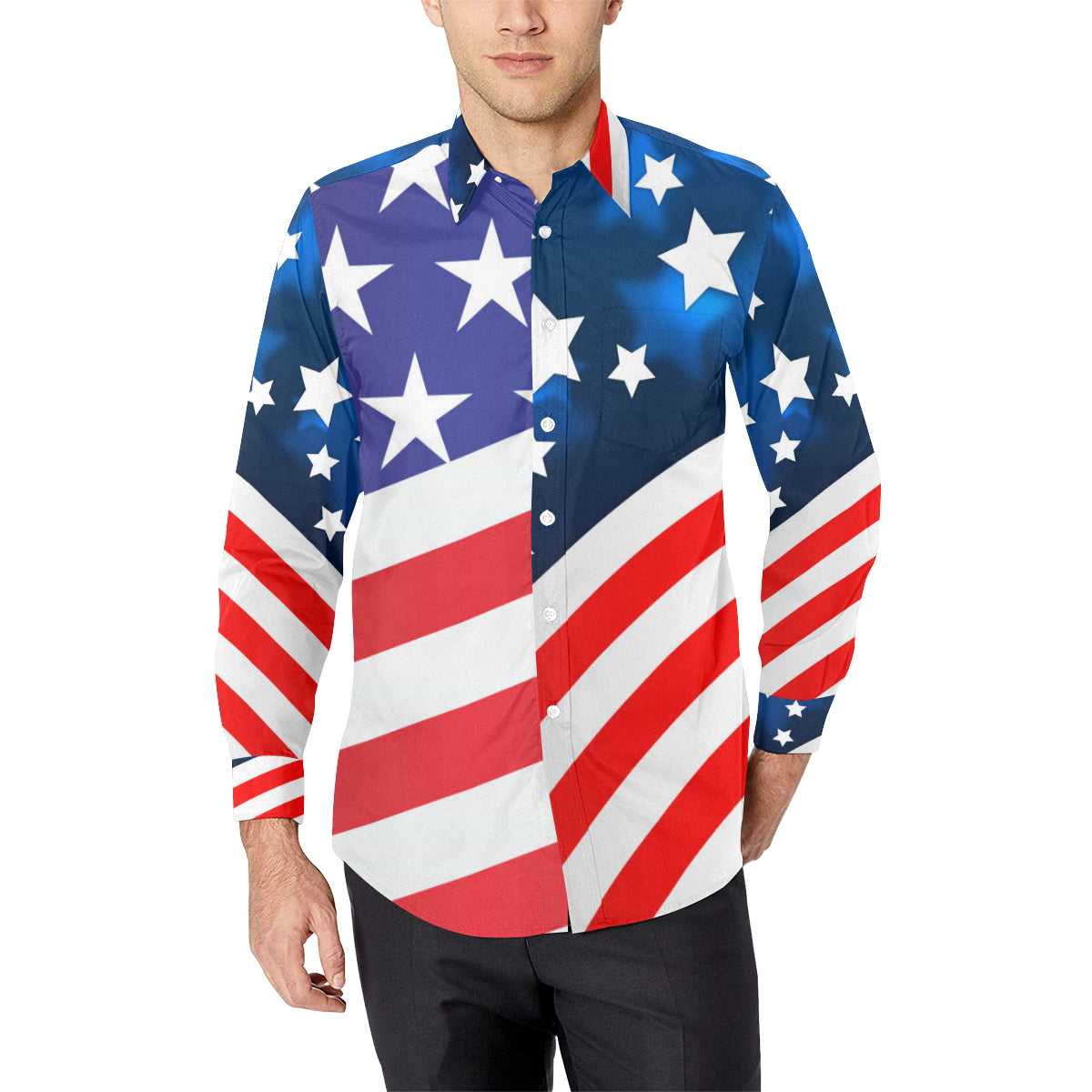 American flag Print Men's Long Sleeve Shirt