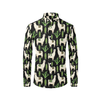 Llama Cactus Pattern Print Design 011 Men's Long Sleeve Shirt