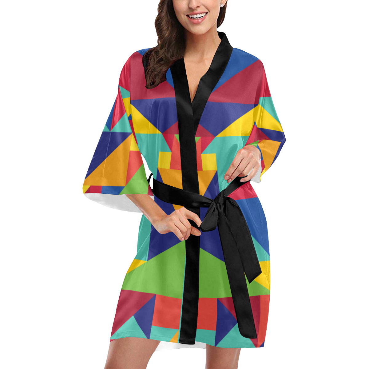 Mosaic Pattern Print Design 01 Women's Short Kimono