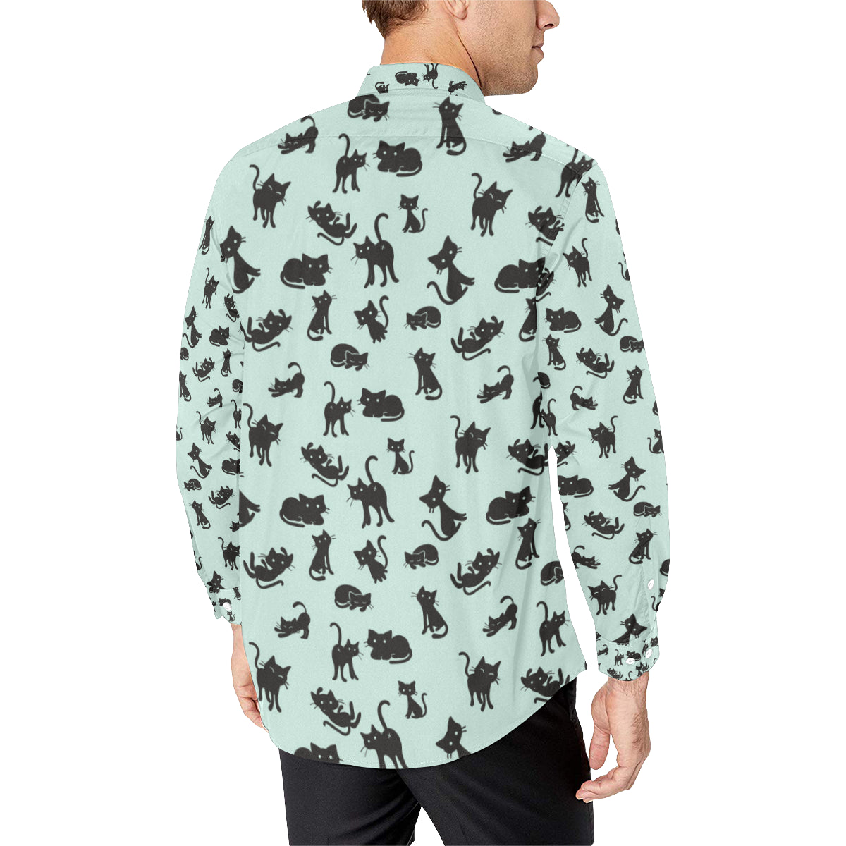 Black Cat Pattern Print Design 04 Men's Long Sleeve Shirt