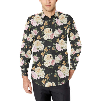 Rose Pattern Print Design A01 Men's Long Sleeve Shirt
