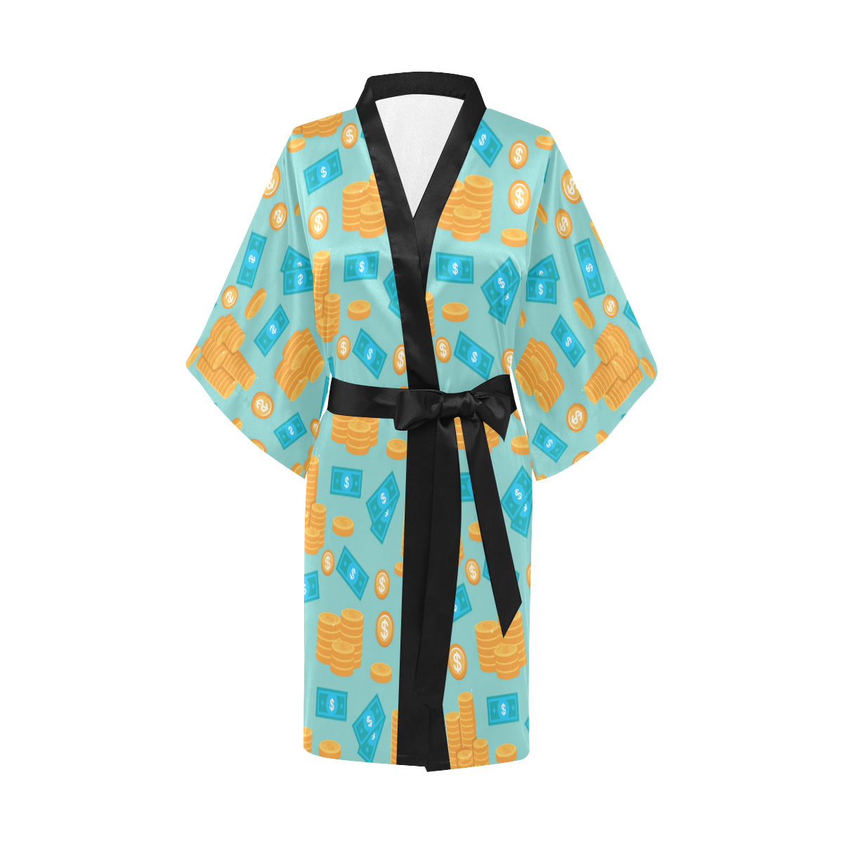Money Pattern Print Design 03 Women's Short Kimono