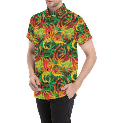 Rastafarian Pattern Print Design A01 Men's Short Sleeve Button Up Shirt