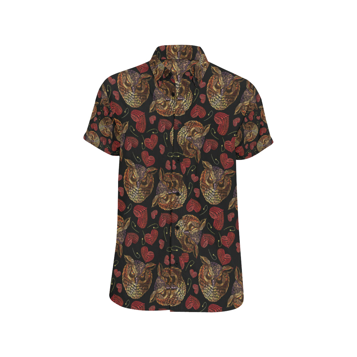 Owl Pattern Print Design A08 Men's Short Sleeve Button Up Shirt