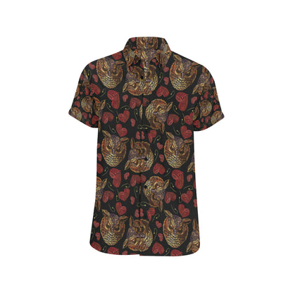 Owl Pattern Print Design A08 Men's Short Sleeve Button Up Shirt
