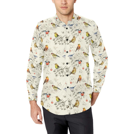Bird Watercolor Design Pattern Men's Long Sleeve Shirt