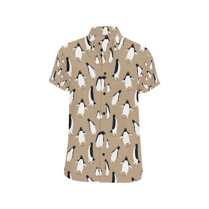 Penguin Pattern Print Design A01 Men's Short Sleeve Button Up Shirt