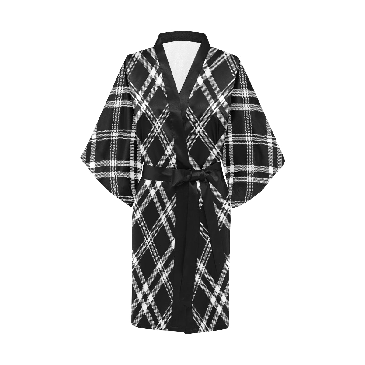 Madras Pattern Print Design 03 Women's Short Kimono