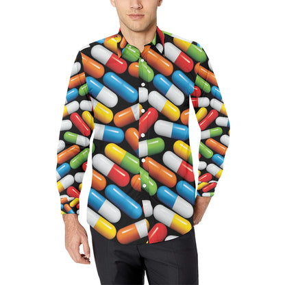 Pill Pattern Print Design A02 Men's Long Sleeve Shirt