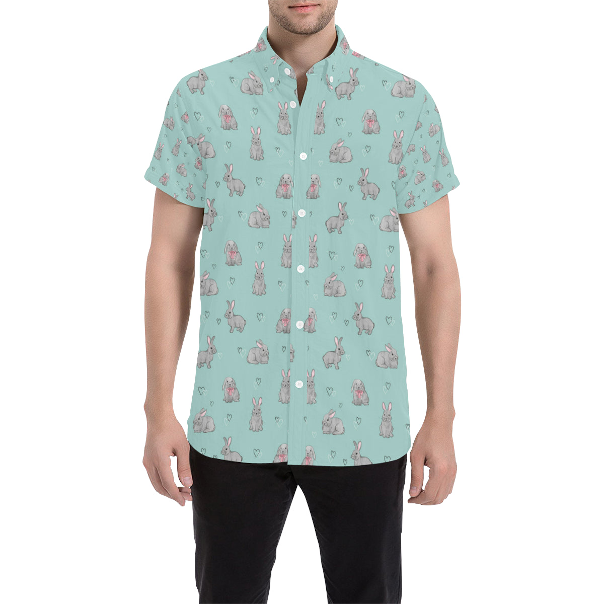 Bunny Pattern Print Design 02 Men's Short Sleeve Button Up Shirt