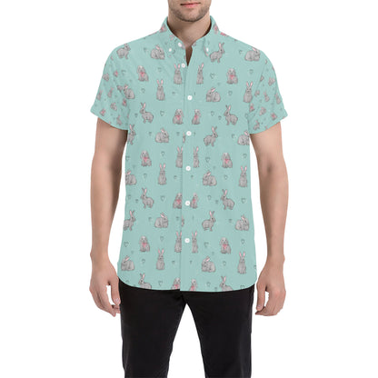 Bunny Pattern Print Design 02 Men's Short Sleeve Button Up Shirt