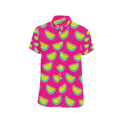 Watermelon Pattern Print Design WM04 Men's Short Sleeve Button Up Shirt
