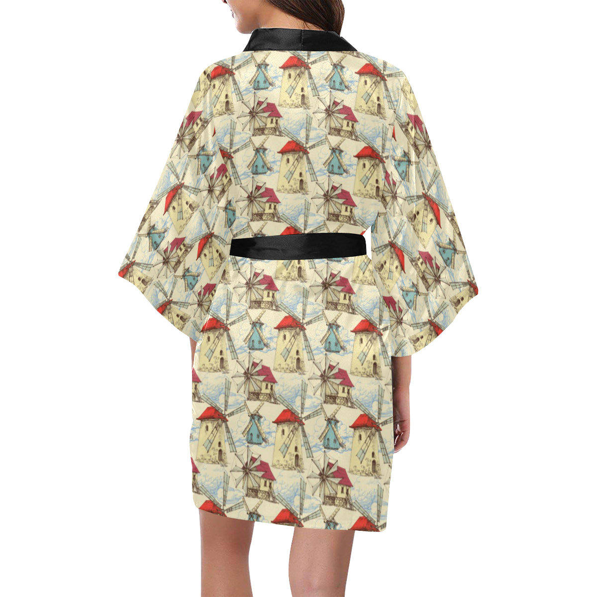 Windmill Pattern Print Design 01 Women's Short Kimono