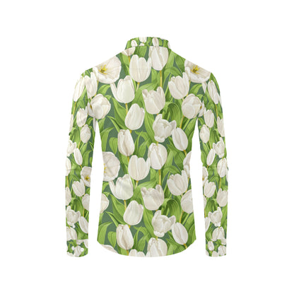 Tulip White Pattern Print Design TP05 Men's Long Sleeve Shirt