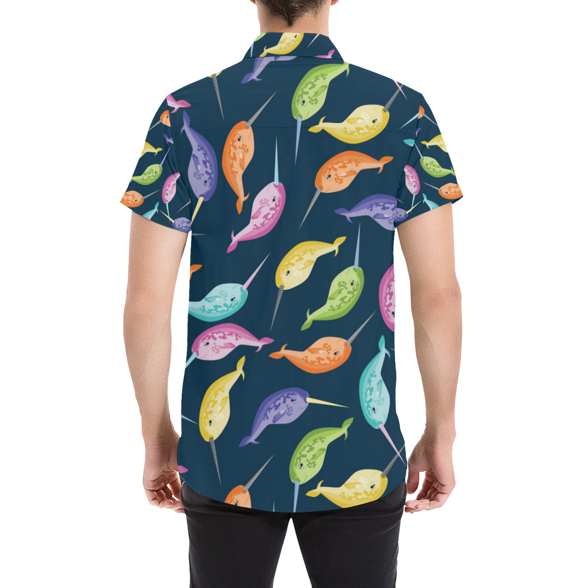 Narwhal Colorful Pattern Print Design 03 Men's Short Sleeve Button Up Shirt