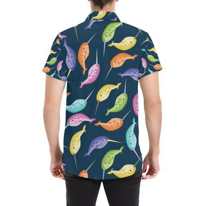 Narwhal Colorful Pattern Print Design 03 Men's Short Sleeve Button Up Shirt