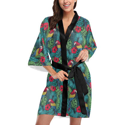 Parrot Pattern Print Design A05 Women's Short Kimono
