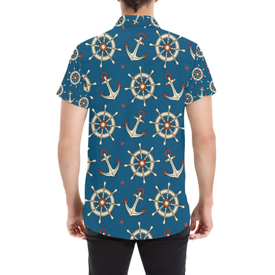 Anchor Pattern Print Design 02 Men's Short Sleeve Button Up Shirt