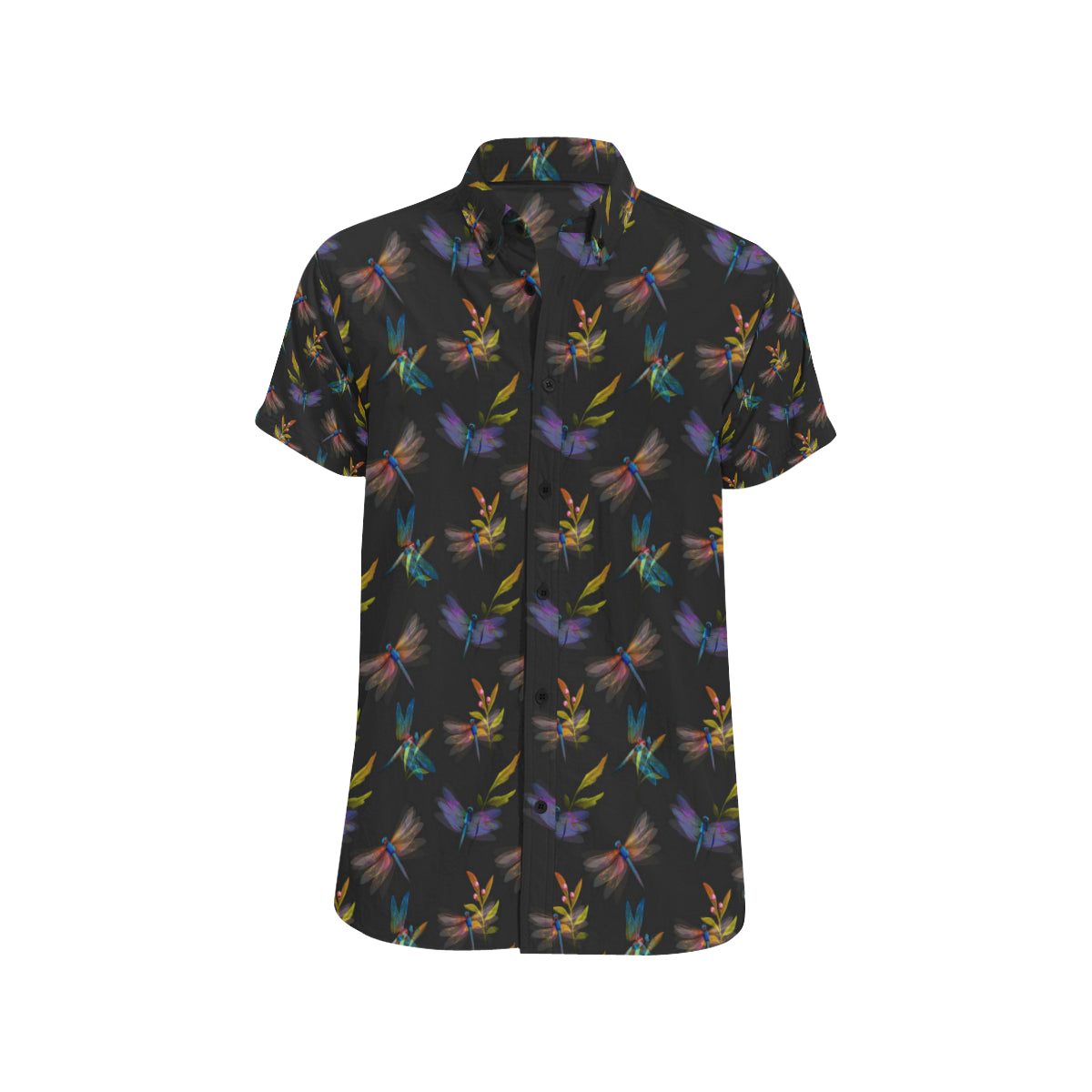 Dragonfly Colorful Realistic Print Men's Short Sleeve Button Up Shirt