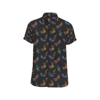 Dragonfly Colorful Realistic Print Men's Short Sleeve Button Up Shirt
