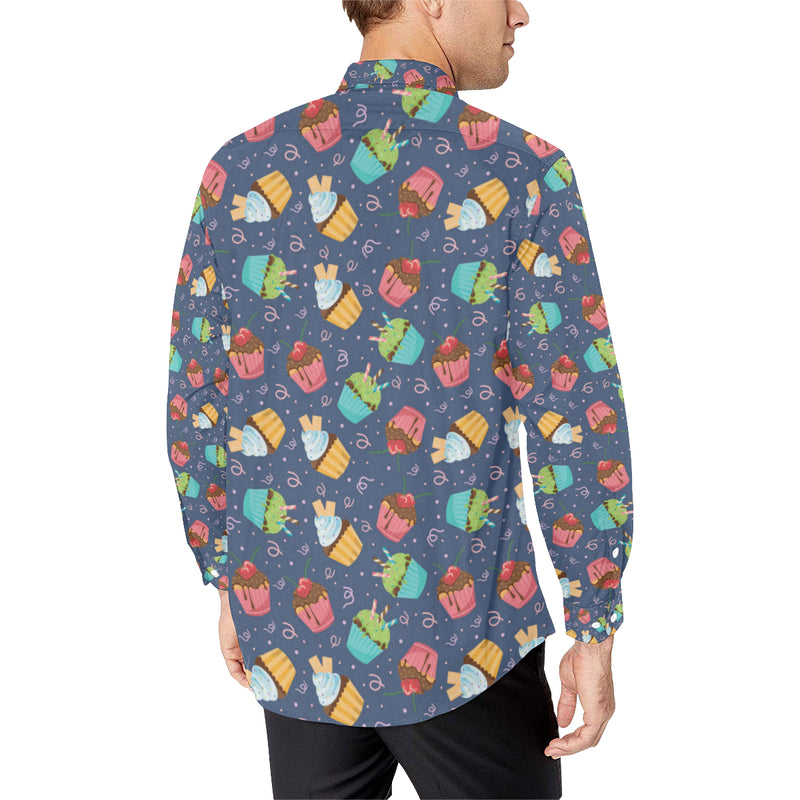 Cupcake Pattern Print Design 02 Men's Long Sleeve Shirt