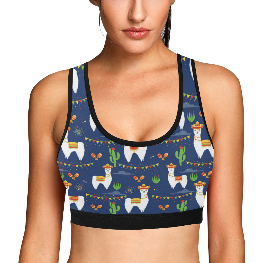 Llama Cactus Pattern Print Design 05 Sports Bra