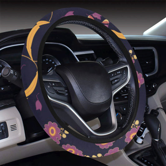 Anemone Pattern Print Design AM012 Steering Wheel Cover with Elastic Edge