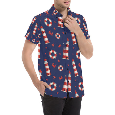 Nautical Pattern Print Design A03 Men's Short Sleeve Button Up Shirt