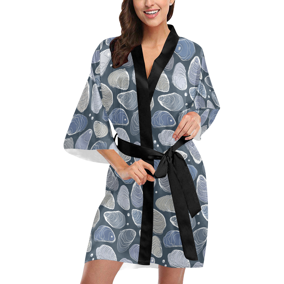 Oyster Pattern Print Design 02 Women's Short Kimono