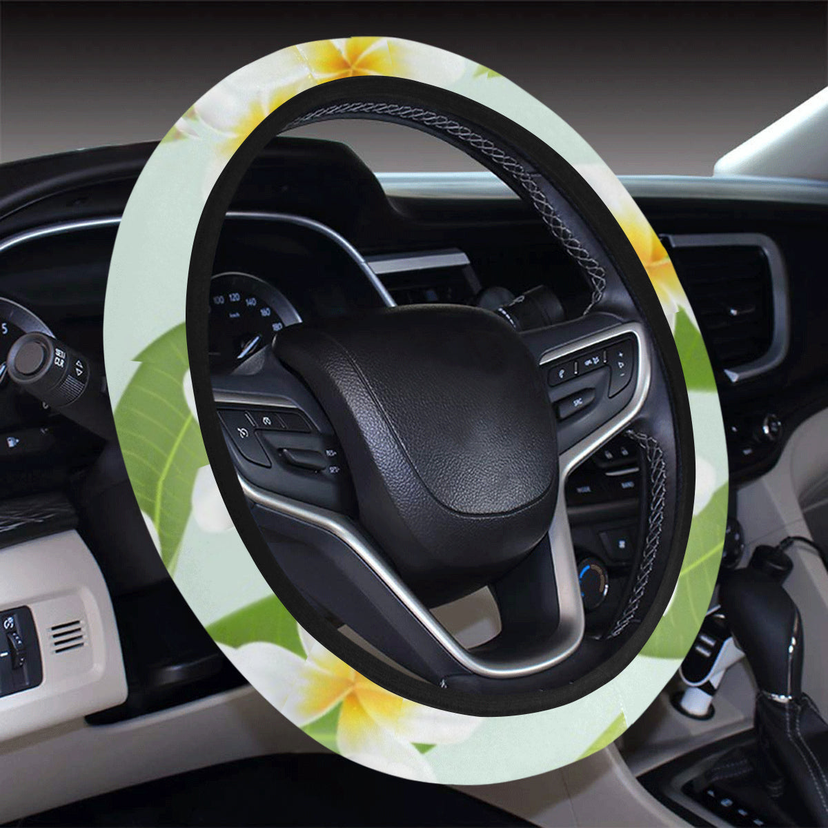 Yellow Plumeria Pattern Print Design PM024 Steering Wheel Cover with Elastic Edge