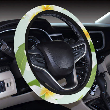 Yellow Plumeria Pattern Print Design PM024 Steering Wheel Cover with Elastic Edge